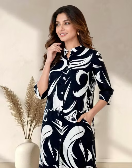Printed Crepe Kurta Palazzos Fit/ for Women - Image 4