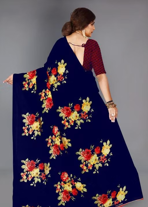 Women's Floral Printed Daily Wear Saree with Unstitched Blouse Piece - Image 4