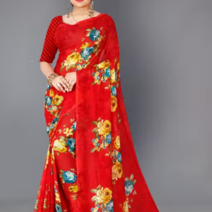 Women's Floral Printed Daily Wear Saree with Unstitched Blouse Piece