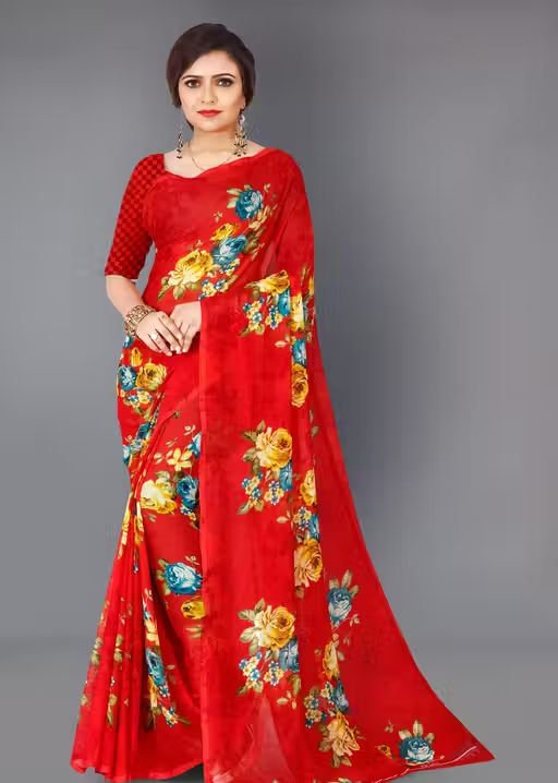 Women's Floral Printed Daily Wear Saree with Unstitched Blouse Piece