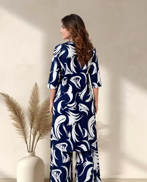 Printed Crepe Kurta Palazzos Fit/ for Women - Image 2