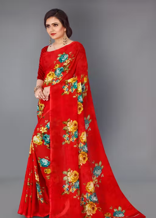 Women's Floral Printed Daily Wear Saree with Unstitched Blouse Piece - Image 2