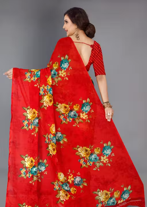 Women's Floral Printed Daily Wear Saree with Unstitched Blouse Piece - Image 3