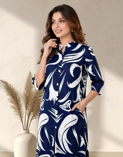 Printed Crepe Kurta Palazzos Fit/ for Women - Image 4