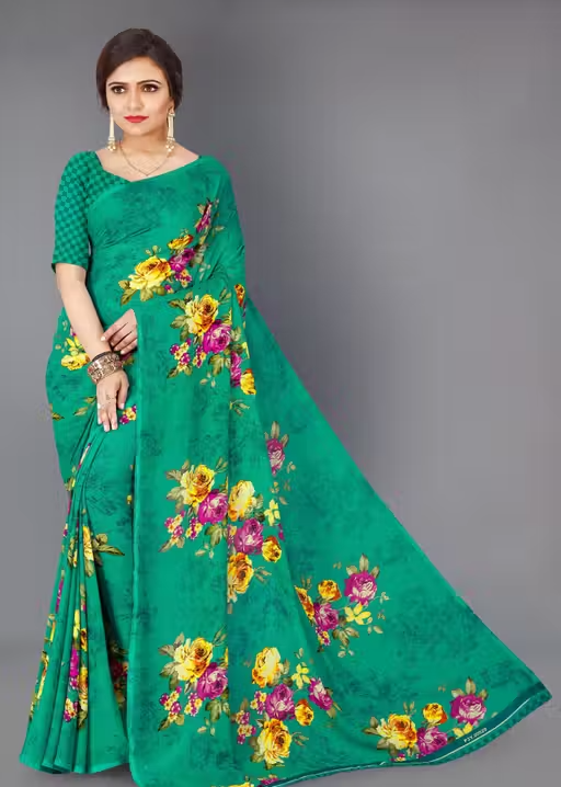 Women's Floral Printed Daily Wear Saree with Unstitched Blouse Piece