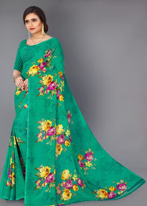 Women's Floral Printed Daily Wear Saree with Unstitched Blouse Piece - Image 2