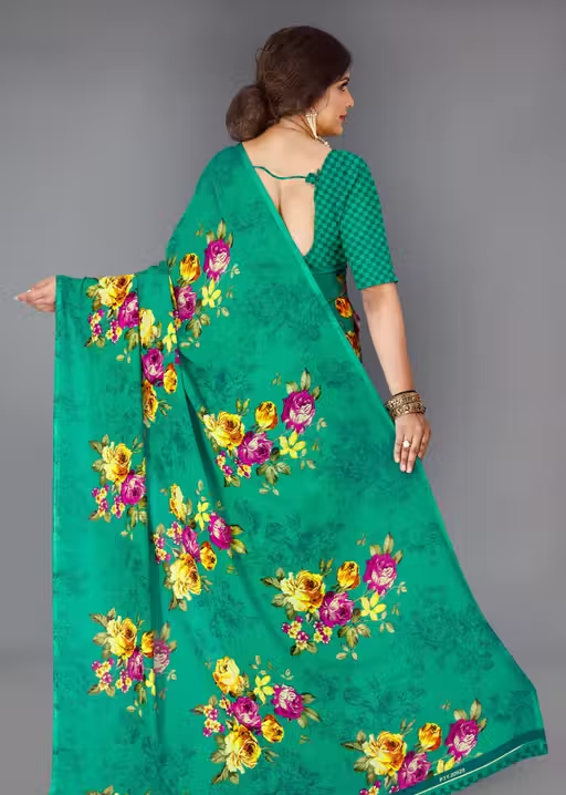 Women's Floral Printed Daily Wear Saree with Unstitched Blouse Piece - Image 3