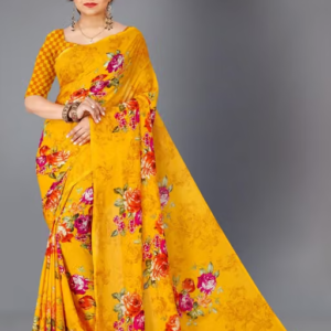 Women's Floral Printed Daily Wear Saree with Unstitched Blouse Piece