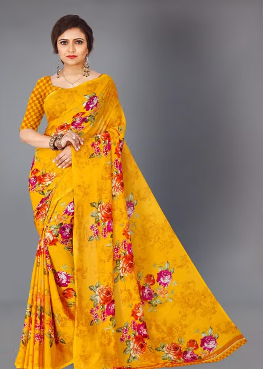 Women's Floral Printed Daily Wear Saree with Unstitched Blouse Piece