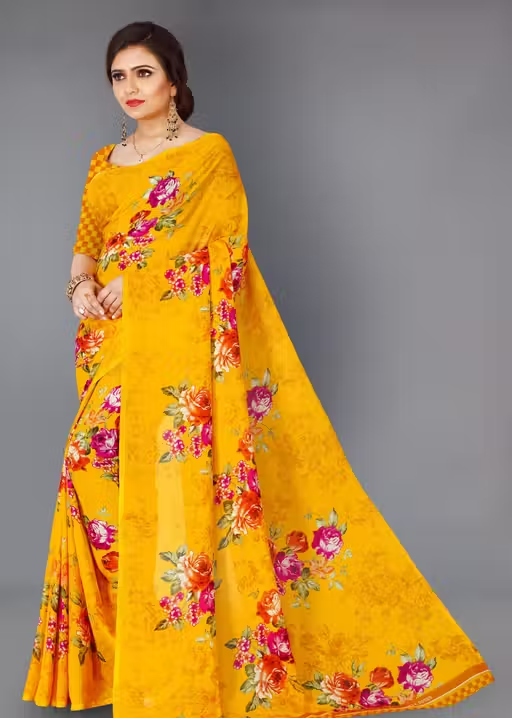 Women's Floral Printed Daily Wear Saree with Unstitched Blouse Piece - Image 2