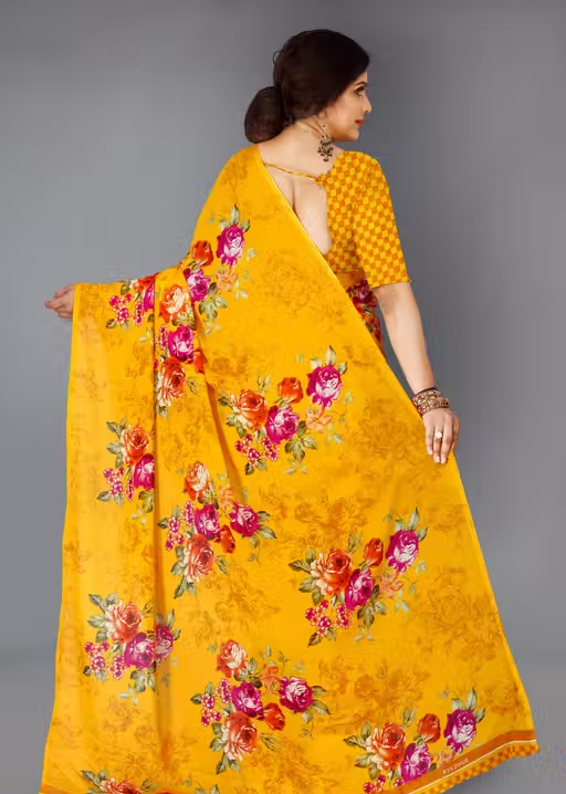 Women's Floral Printed Daily Wear Saree with Unstitched Blouse Piece - Image 3