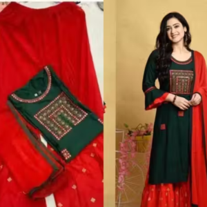 Embroidered Rayon Kurta Sharara for Women