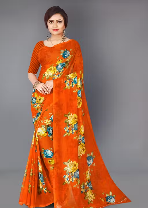 Women's Floral Printed Daily Wear Saree with Unstitched Blouse Piece