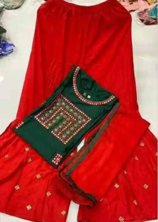 Embroidered Rayon Kurta Sharara for Women - Image 2