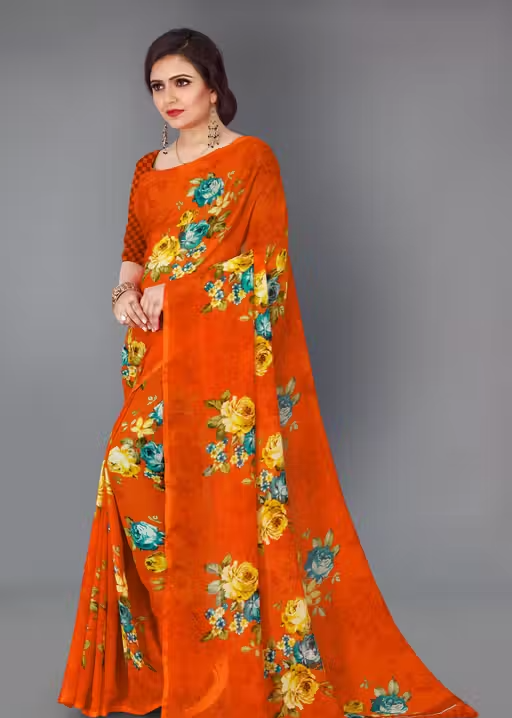 Women's Floral Printed Daily Wear Saree with Unstitched Blouse Piece - Image 2