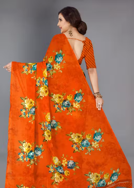 Women's Floral Printed Daily Wear Saree with Unstitched Blouse Piece - Image 3