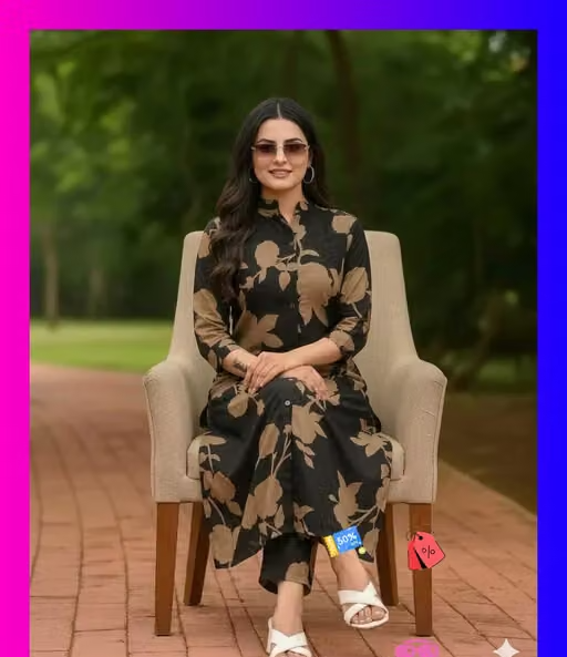 Printed Crepe Kurta Pants Fit/ for Women