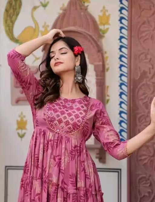 Flayered Anarkali kurti with embroidery yog - Image 4