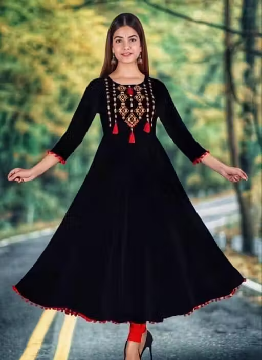4 LATKAN Black Embroidered kurti woman,s