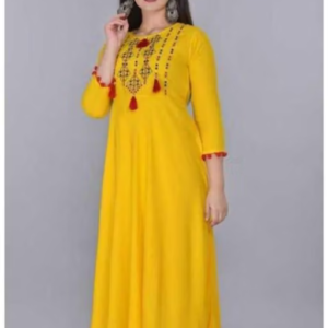 4 LATKAN yellow Embroidered kurti woman,s