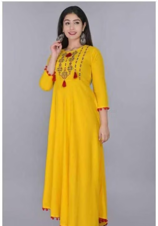 4 LATKAN yellow Embroidered kurti woman,s