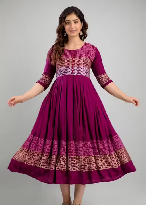 Women Rayon Printed Aaradhya Anarkali Kurtis