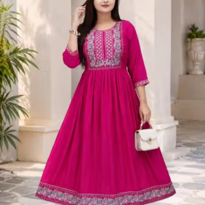 New Trendy Women Embroidery Cotton Rayon Fabric Kurta Pink Color