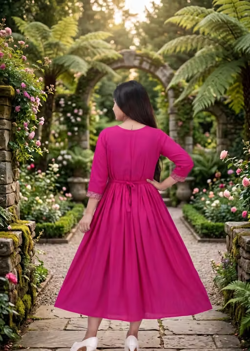 New Trendy Women Embroidery Cotton Rayon Fabric Kurta Pink Color - Image 3