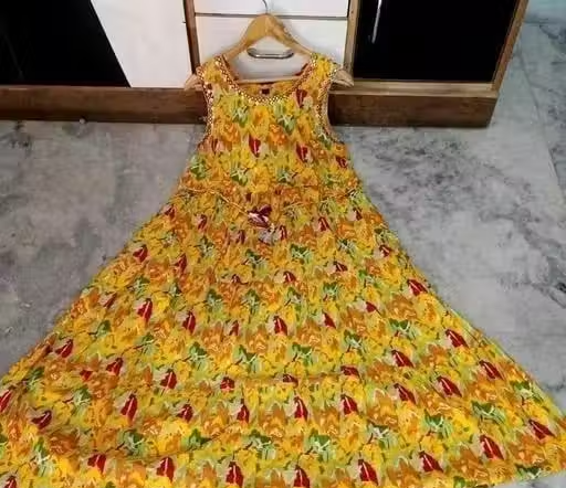 Rayon Printed Anarkali Kurta Yellow - Image 2