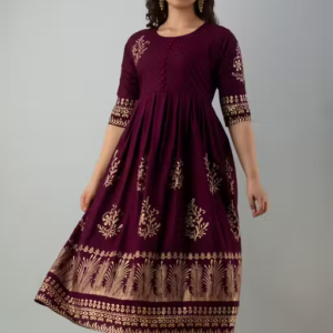 Women's Rayon Printed Trendy Anarkali Long Flared Kurti