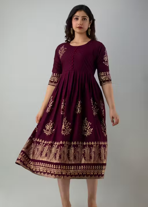 Women's Rayon Printed Trendy Anarkali Long Flared Kurti