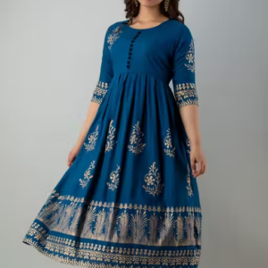 Women's Rayon Printed Trendy Anarkali Long Flared Kurti