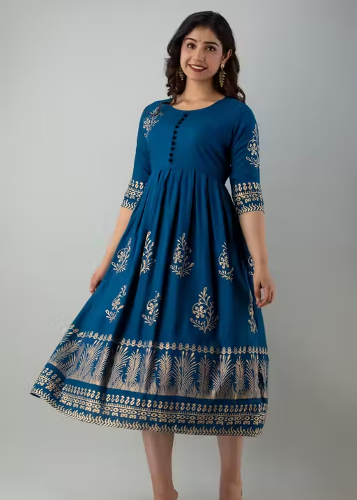 Women's Rayon Printed Trendy Anarkali Long Flared Kurti