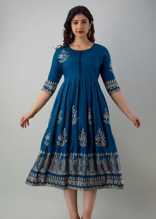 Women's Rayon Printed Trendy Anarkali Long Flared Kurti - Image 2