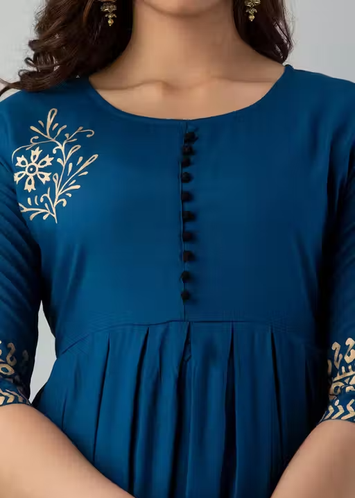 Women's Rayon Printed Trendy Anarkali Long Flared Kurti - Image 4
