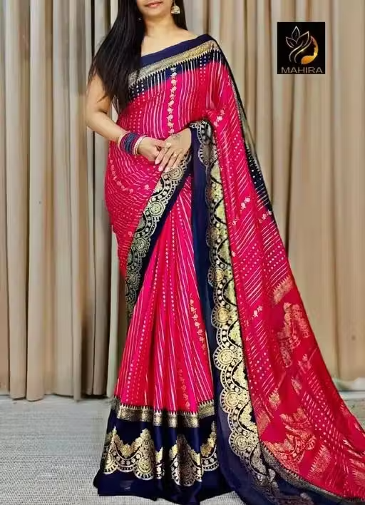 NavSarjan® Silk foil printed saree with pallu blouse and