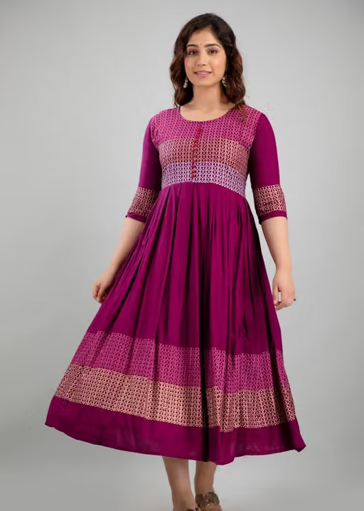 Women Rayon Printed Mayra Trendy Anarkali Kurtis - Image 3