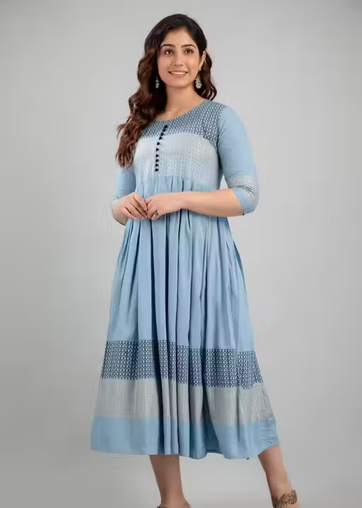 Women Rayon Printed Mayra Trendy Anarkali Kurtis - Image 2