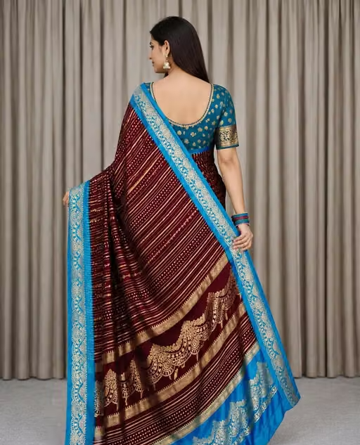 NavSarjan Silk foil printed saree with pallu blouse and - Image 4