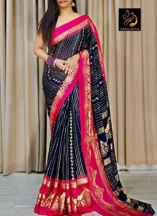 NavSarjan Silk foil printed saree with pallu blouse and