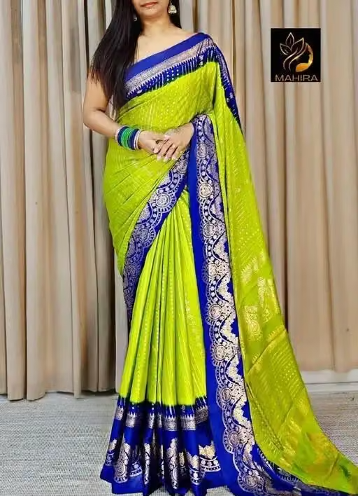 NavSarjan Silk foil printed saree with pallu blouse and