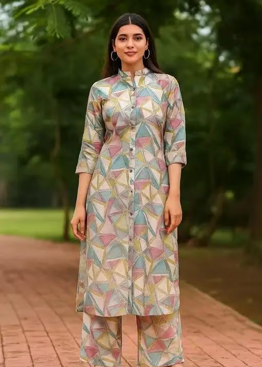 Printed Crepe Kurta Palazzos Fit/ for Women