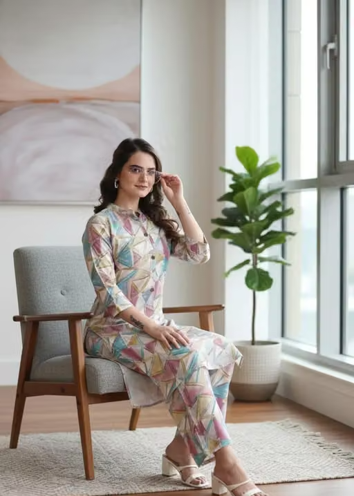 Printed Crepe Kurta Palazzos Fit/ for Women - Image 2