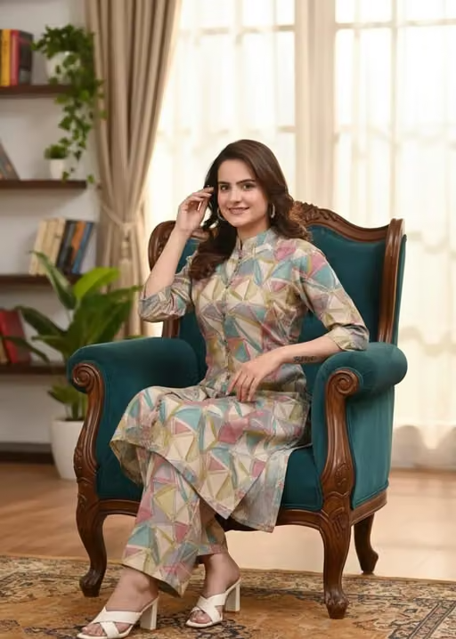Printed Crepe Kurta Palazzos Fit/ for Women - Image 3