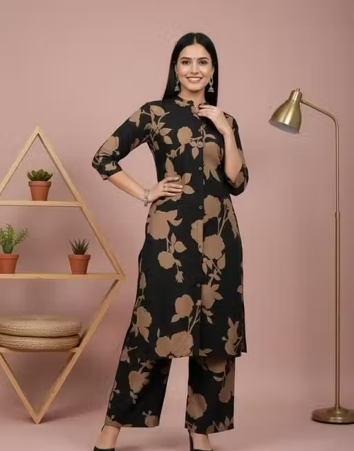 Printed Crepe Kurta Palazzos Fit/ for Women - Image 4