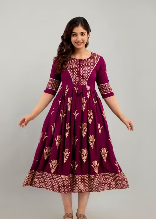 Women Rayon Floral Printed Amaira Anarkali Kurtis