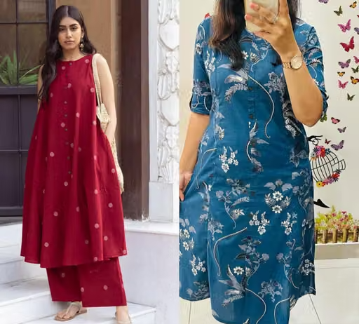 Printed Cotton Kurta Palazzos Fit/ for Women