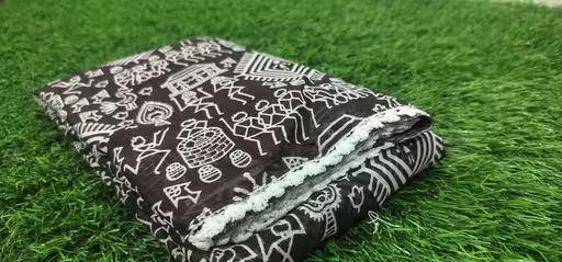Gullak New Printed Georgette Saree with Warli Print and Pom -Pom border - Image 2