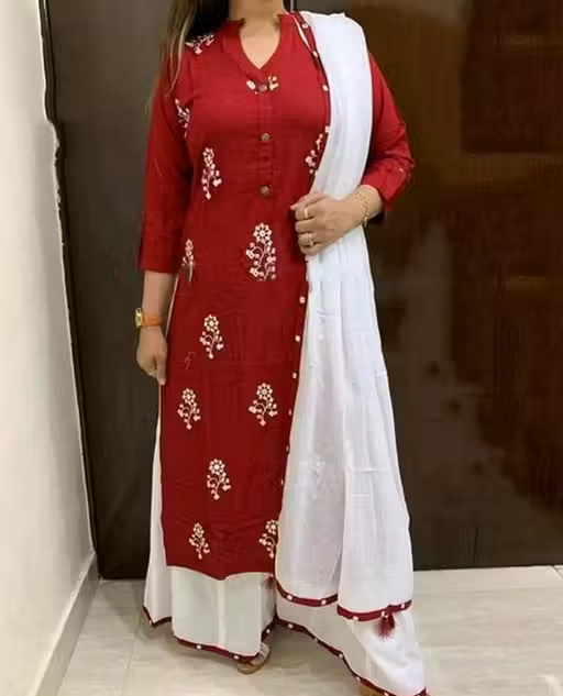 Embroidered Rayon Kurta Set for Women
