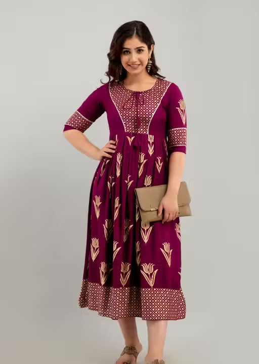 Women Rayon Floral Printed Amaira Anarkali Kurtis - Image 3